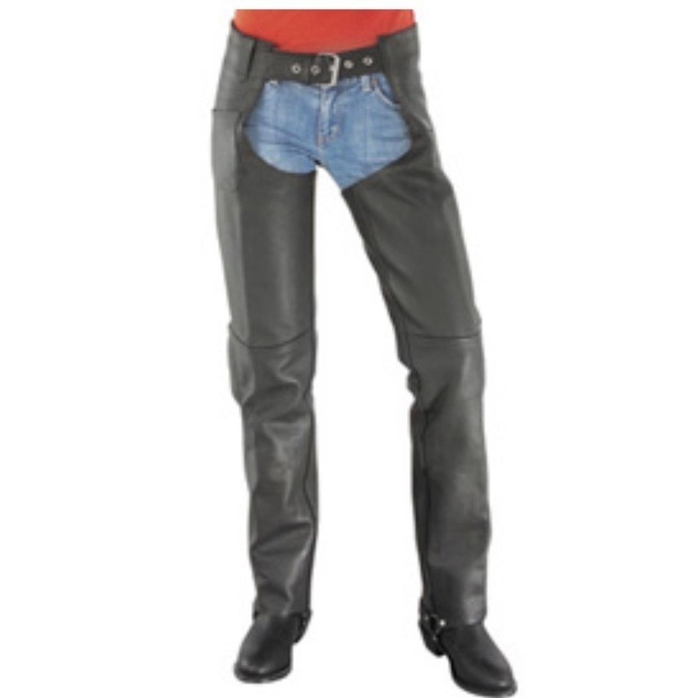 River Road RR  Leather Motorcycle Chaps Pants Black Womens Sz 10 - Biker